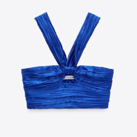 New Zara Blue Cut Out Draped Top - Picture 7 of 11